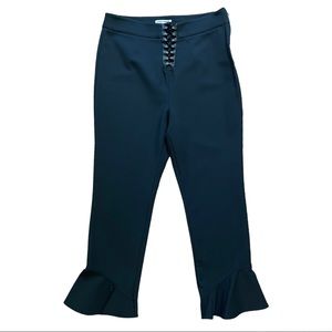 Opening Ceremony black pants ruffle hem front lace up side zip